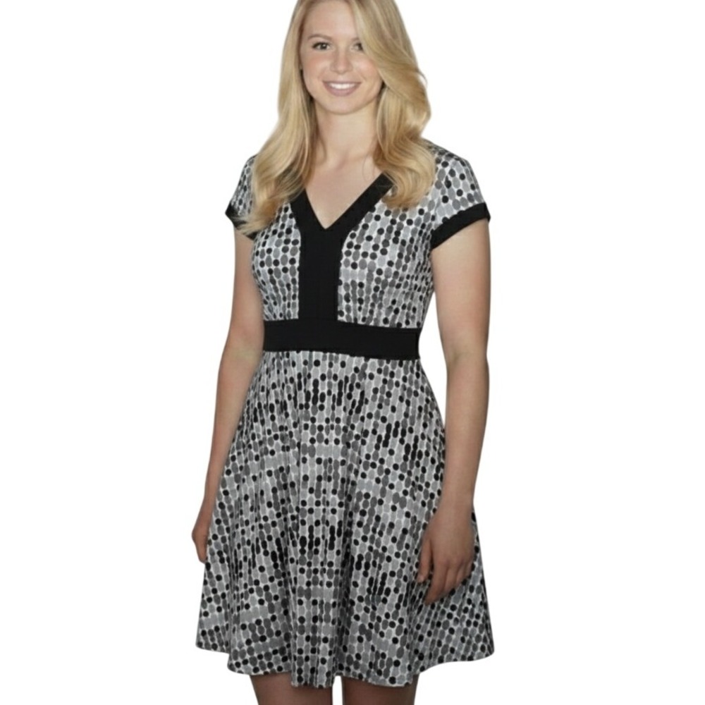 DJ Summers Dress Womens 12 Black Grey Polka Dot V‎ Neck Casual Y2K Ties at Back